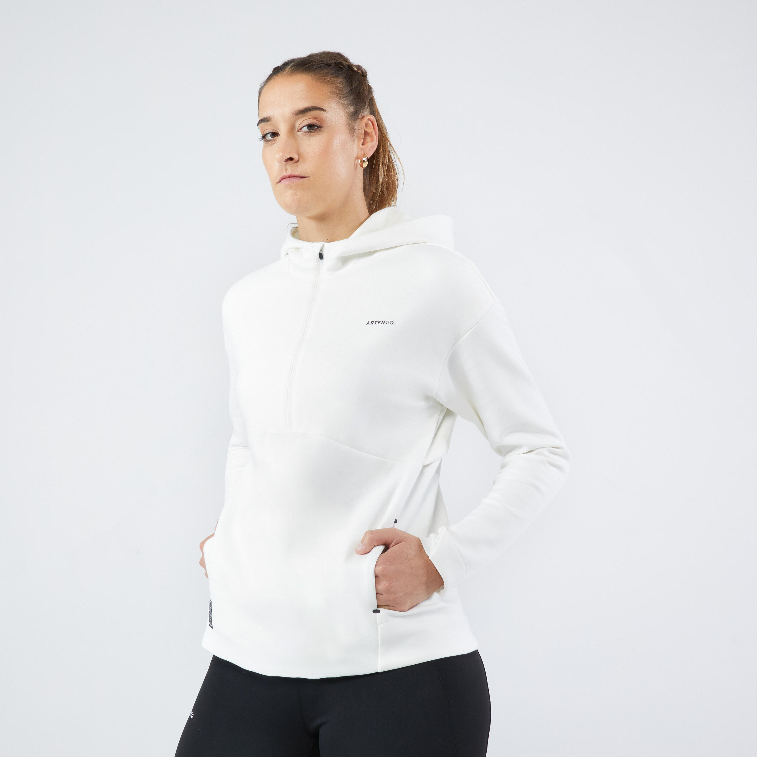 Tennissweater met capuchon voor dames dry 900 gebroken wit