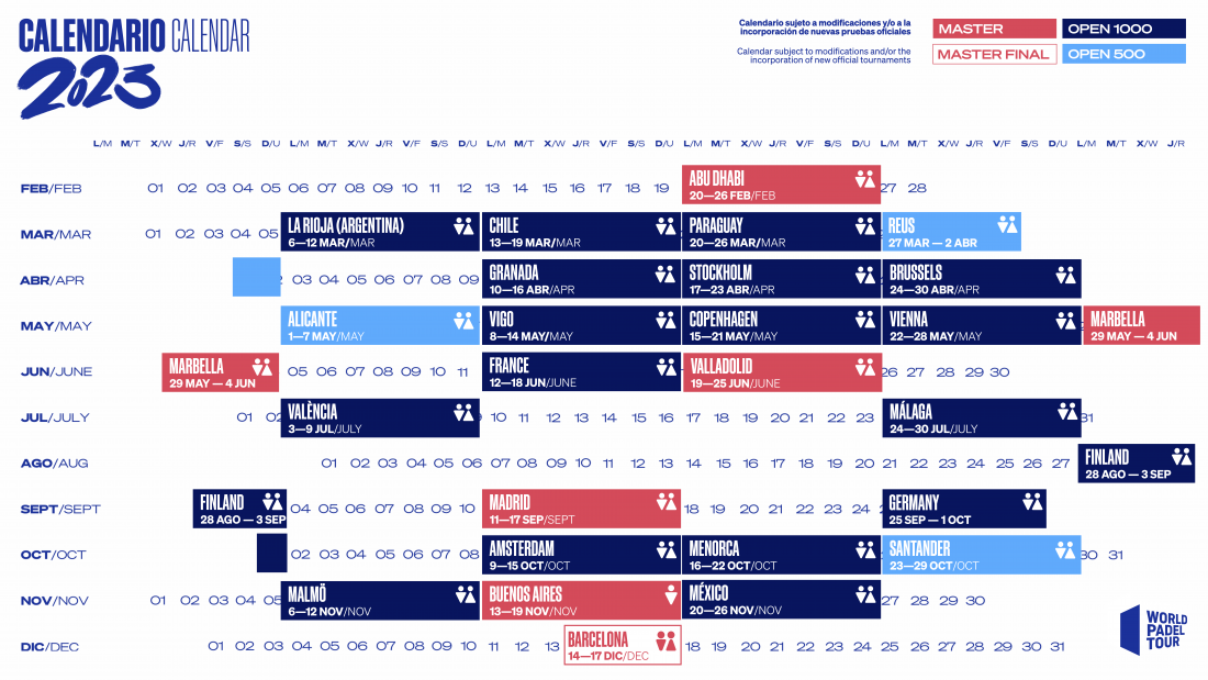 Toernooikalender 2023 World Padel Tour