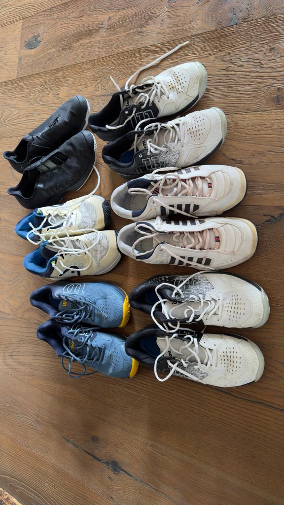 6 paar gebruikte, maar nog goede padelschoenen