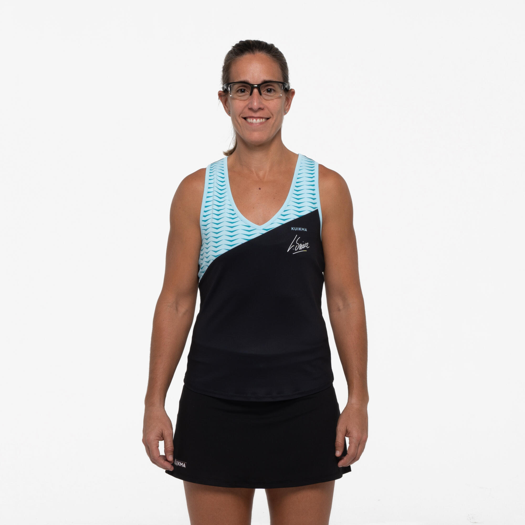 Technisch en ademend padeltopje voor dames 900 turquoiseblauw lucía sainz